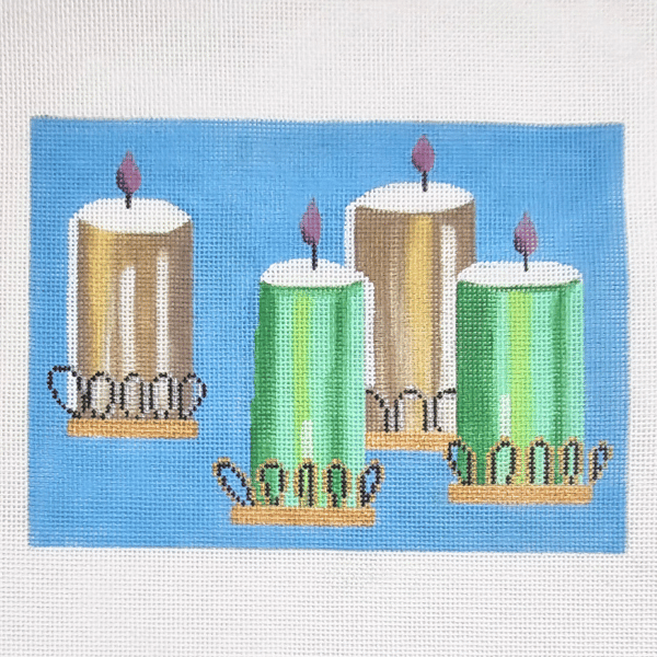 Green and Gold MOD Candles on Turquoise