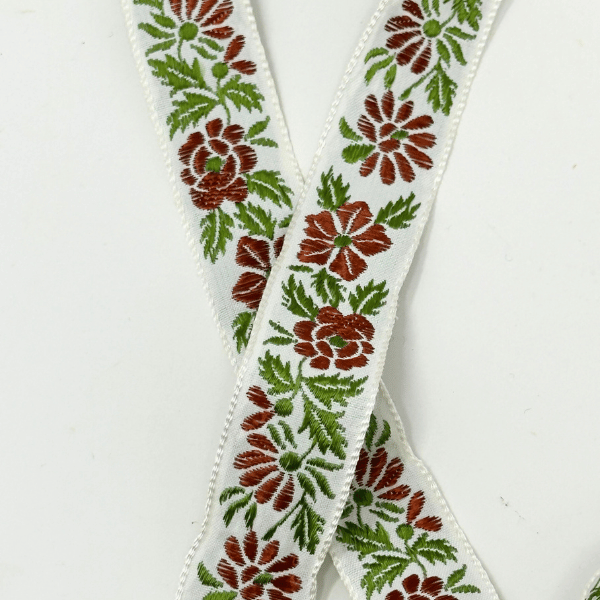 Maroon Roses on White Background Vintage Ribbon