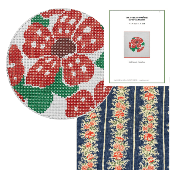 Bundle: Red Gingham Flower Canvas + Vintage Finishing Textile + Patricia Sone Stitch Guide