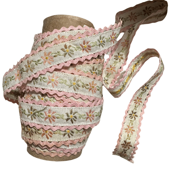 Pale Pink and Mocha Floral Vintage Ribbon