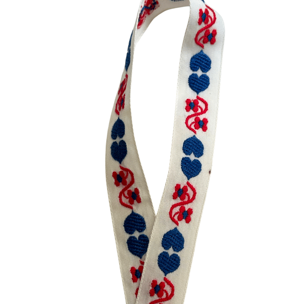 Double Blue Hearts Embroidered Vintage Ribbon