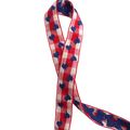 Red Gingham Blue Hearts Embroidered Vintage Ribbon