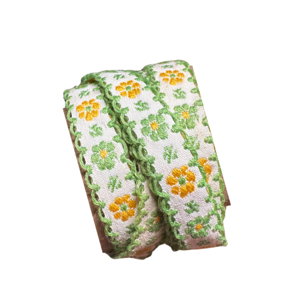 Green and Yellow Flowers Vintage Ribbon