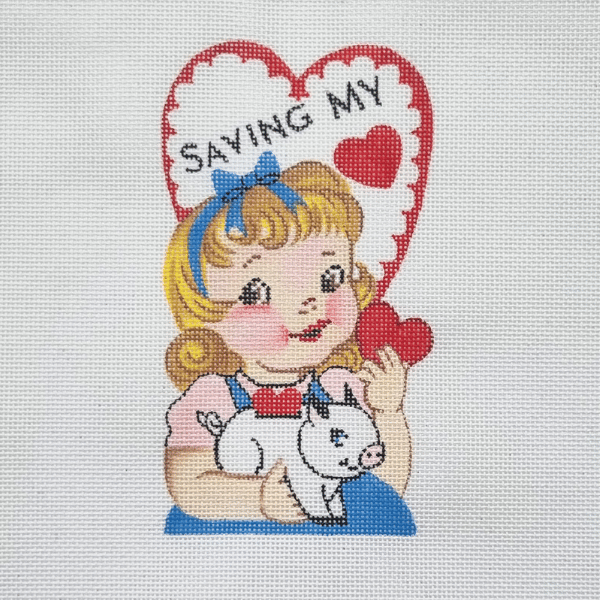 Piggy Bank in Love Vintage Valentine Canvas