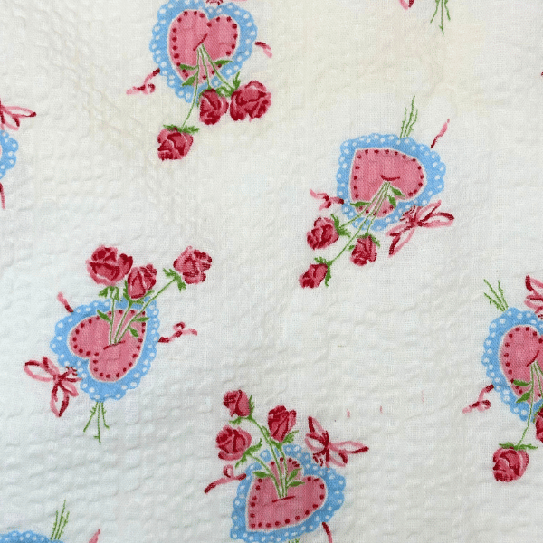 Roses and Valentines Seersucker Vintage Textile