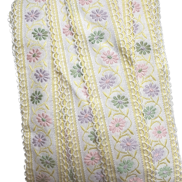 White and Pastel Flowers Vintage Ribbon
