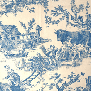 Blue & Ecru Farm Scenes Toile