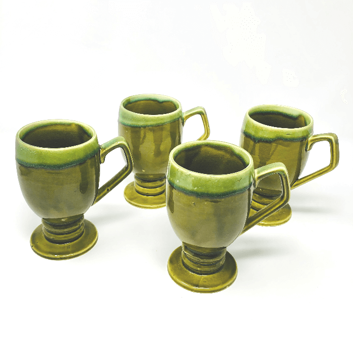 Green Stoneware Footed Mugs